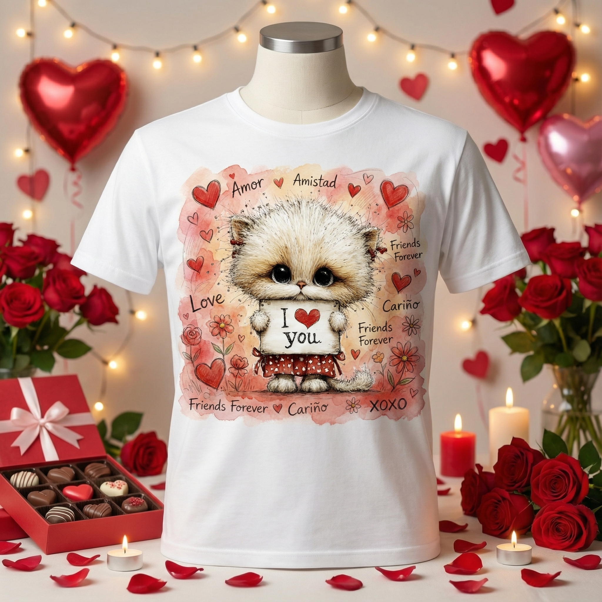 Gato san valentin playeras