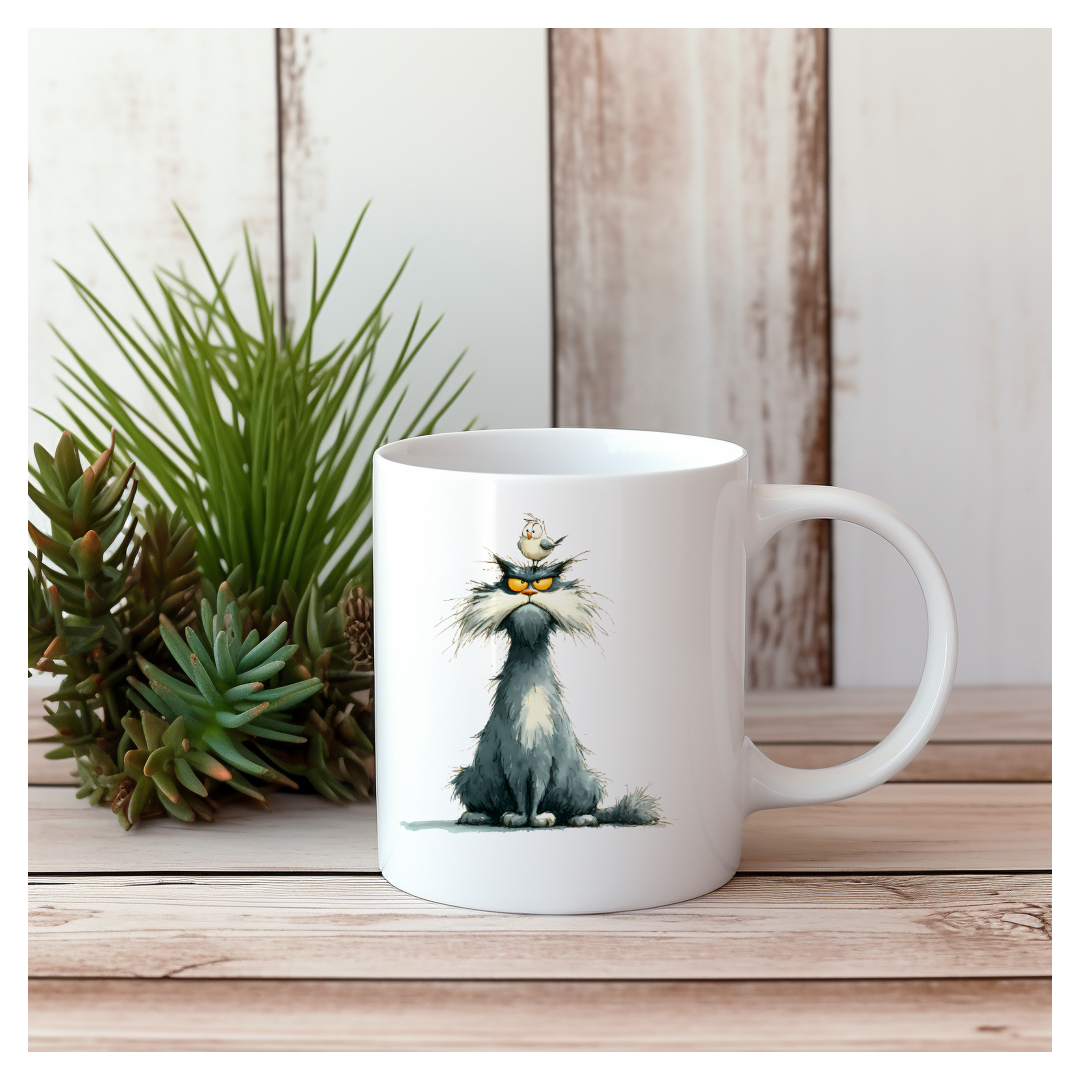 gato simpatico en taza